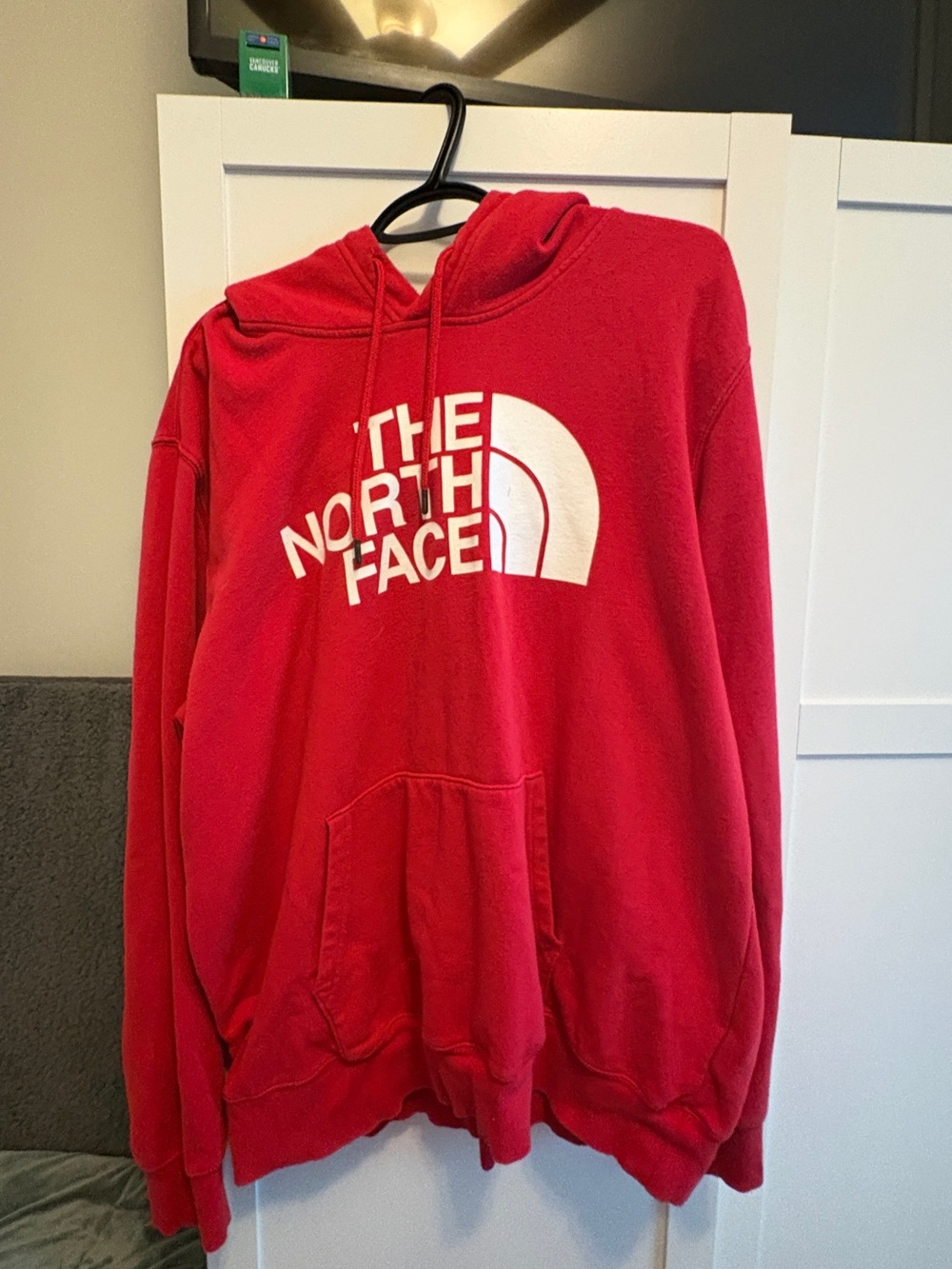 The North Face Red Pullover Hoodie with White Logo